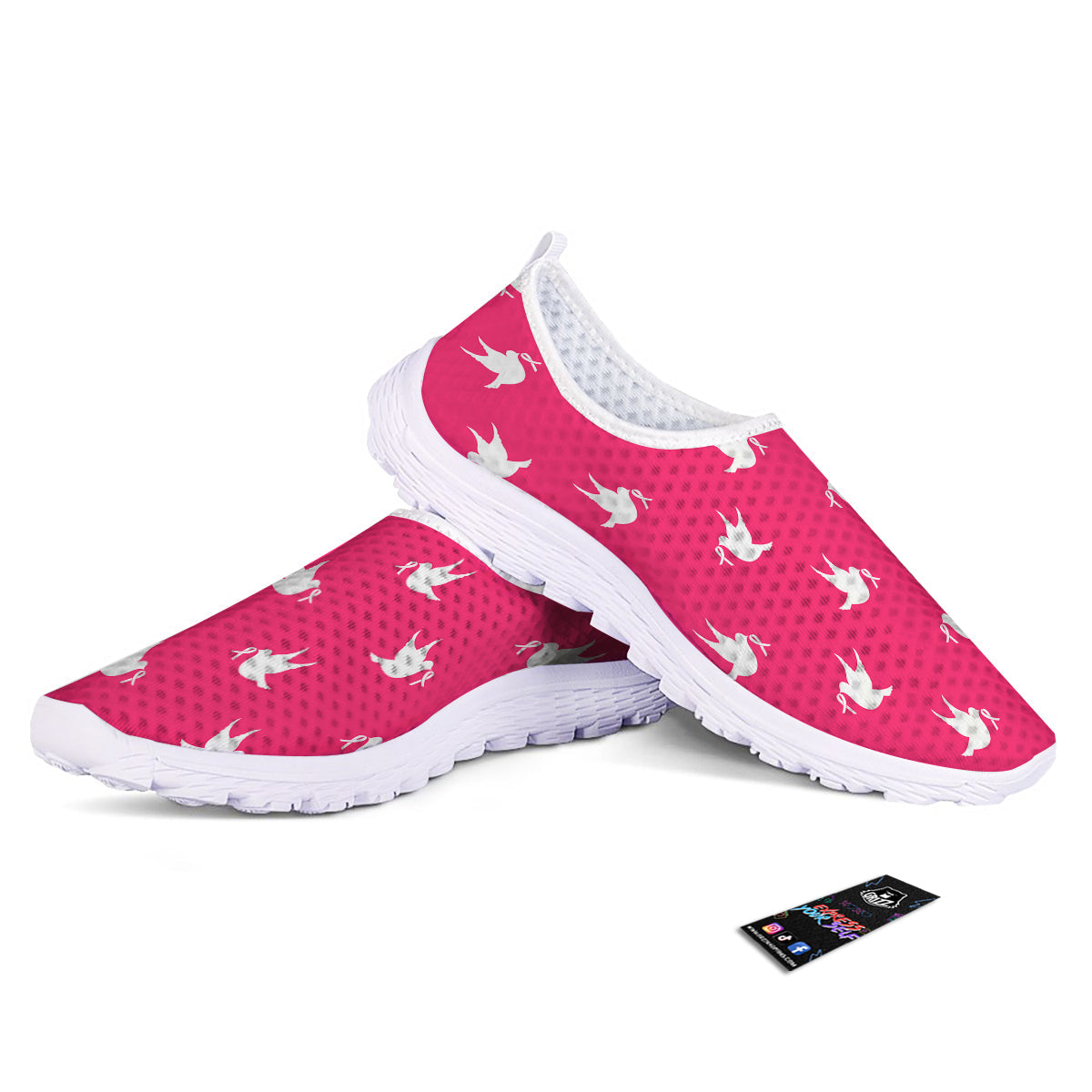 Breast Cancer White Dove Print Pattern Nurse Shoes-grizzshop