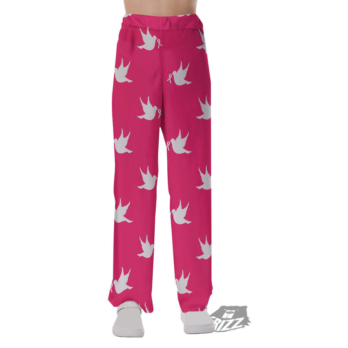 Breast Cancer White Dove Print Pattern Pajama Pants-grizzshop