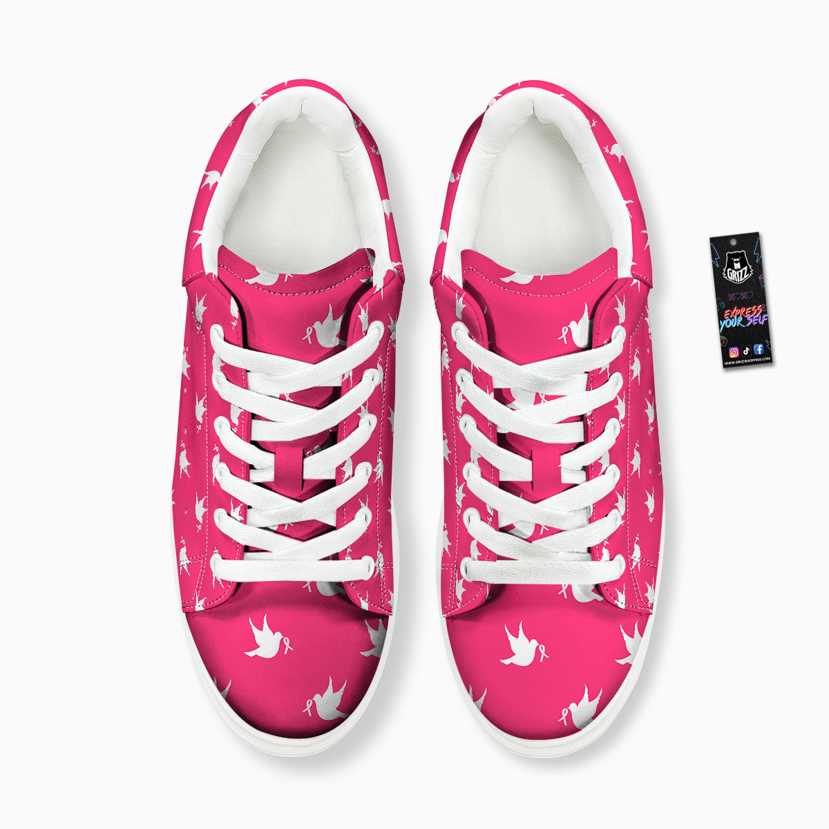 Breast Cancer White Dove Print Pattern Platform Shoes-grizzshop
