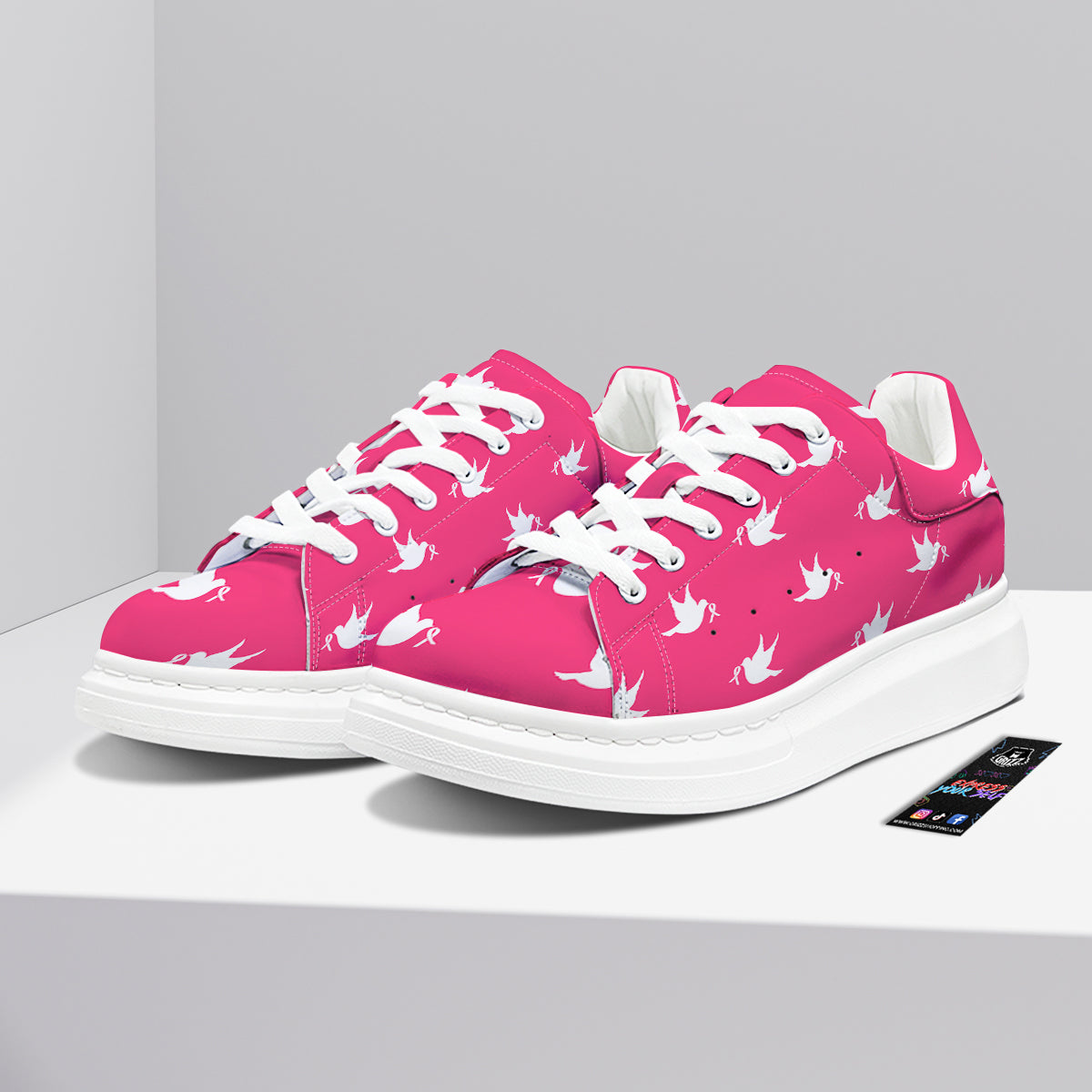 Breast Cancer White Dove Print Pattern Platform Shoes-grizzshop
