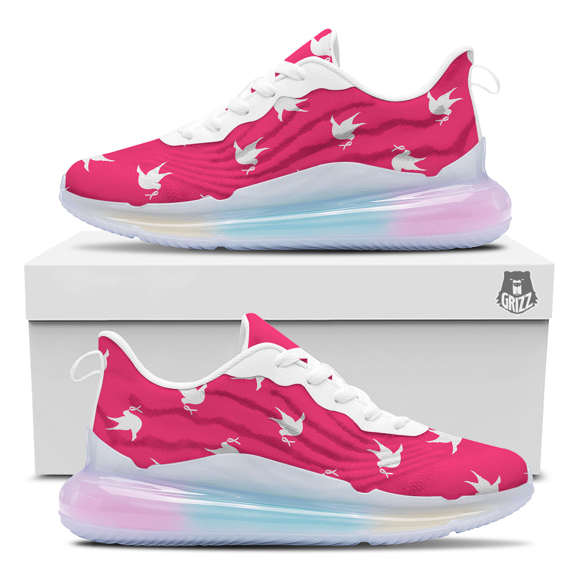 Breast Cancer White Dove Print Pattern Running Sneakers-grizzshop