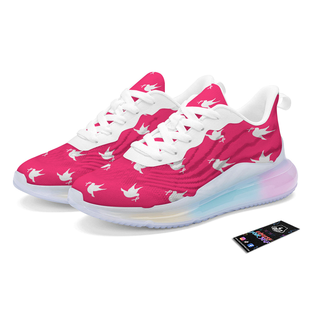 Breast Cancer White Dove Print Pattern Running Sneakers-grizzshop