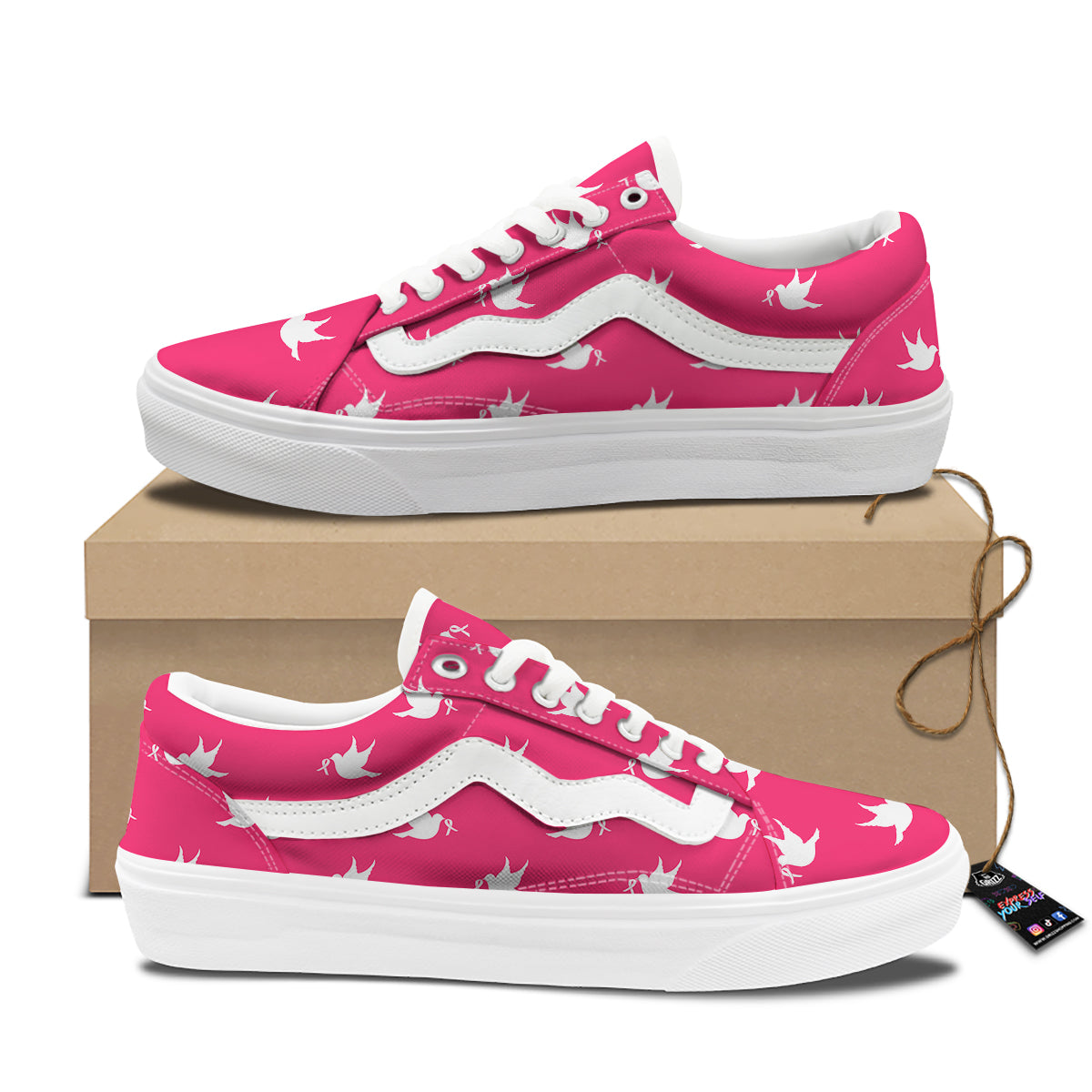 Breast Cancer White Dove Print Pattern Skate Shoes-grizzshop