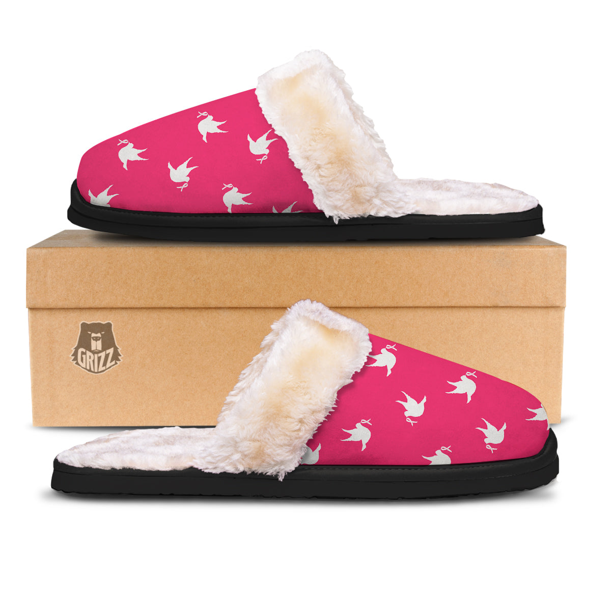 Breast Cancer White Dove Print Pattern Slippers-grizzshop