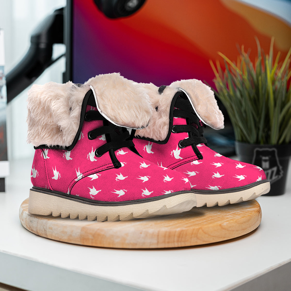 Breast Cancer White Dove Print Pattern Snow Boots-grizzshop