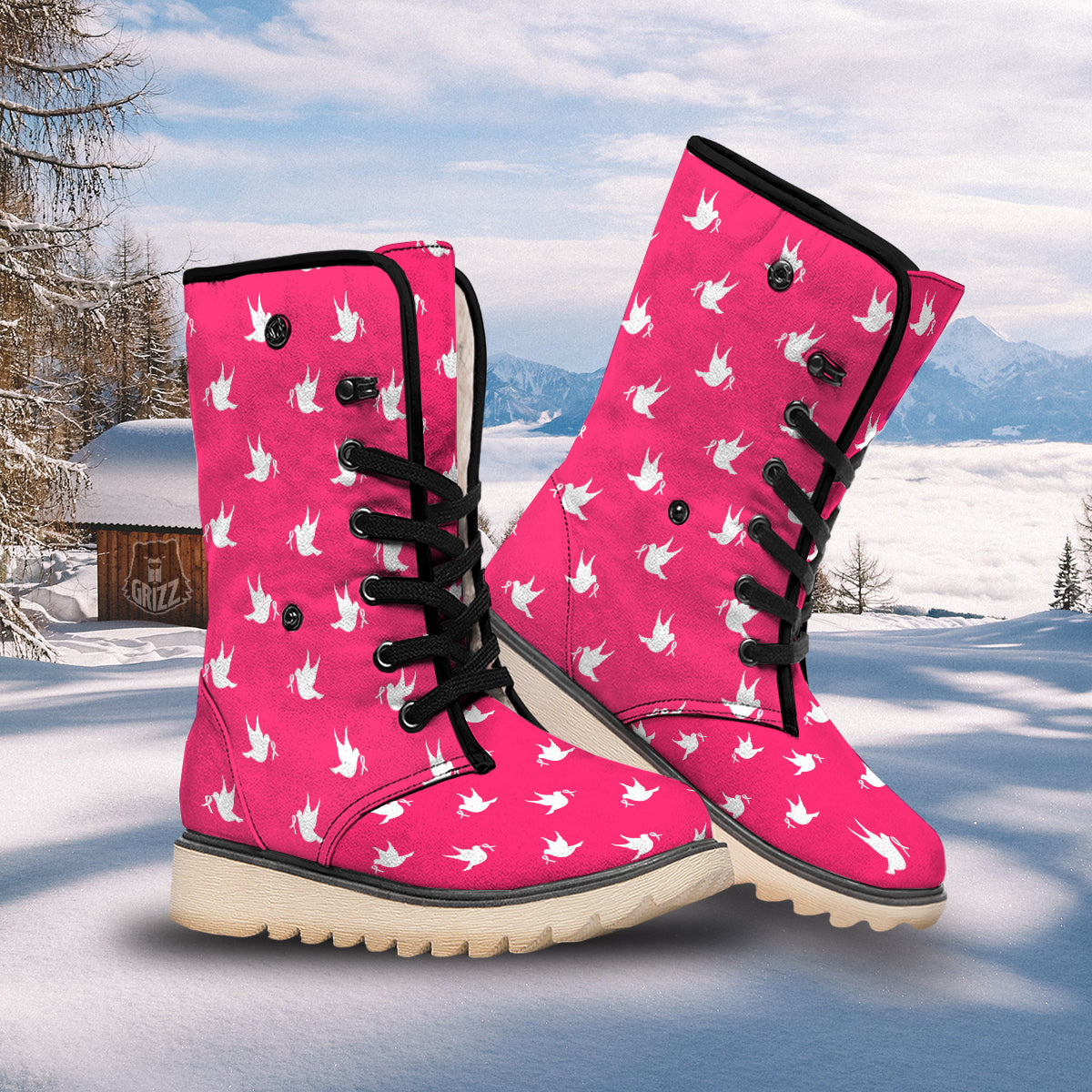 Breast Cancer White Dove Print Pattern Snow Boots-grizzshop