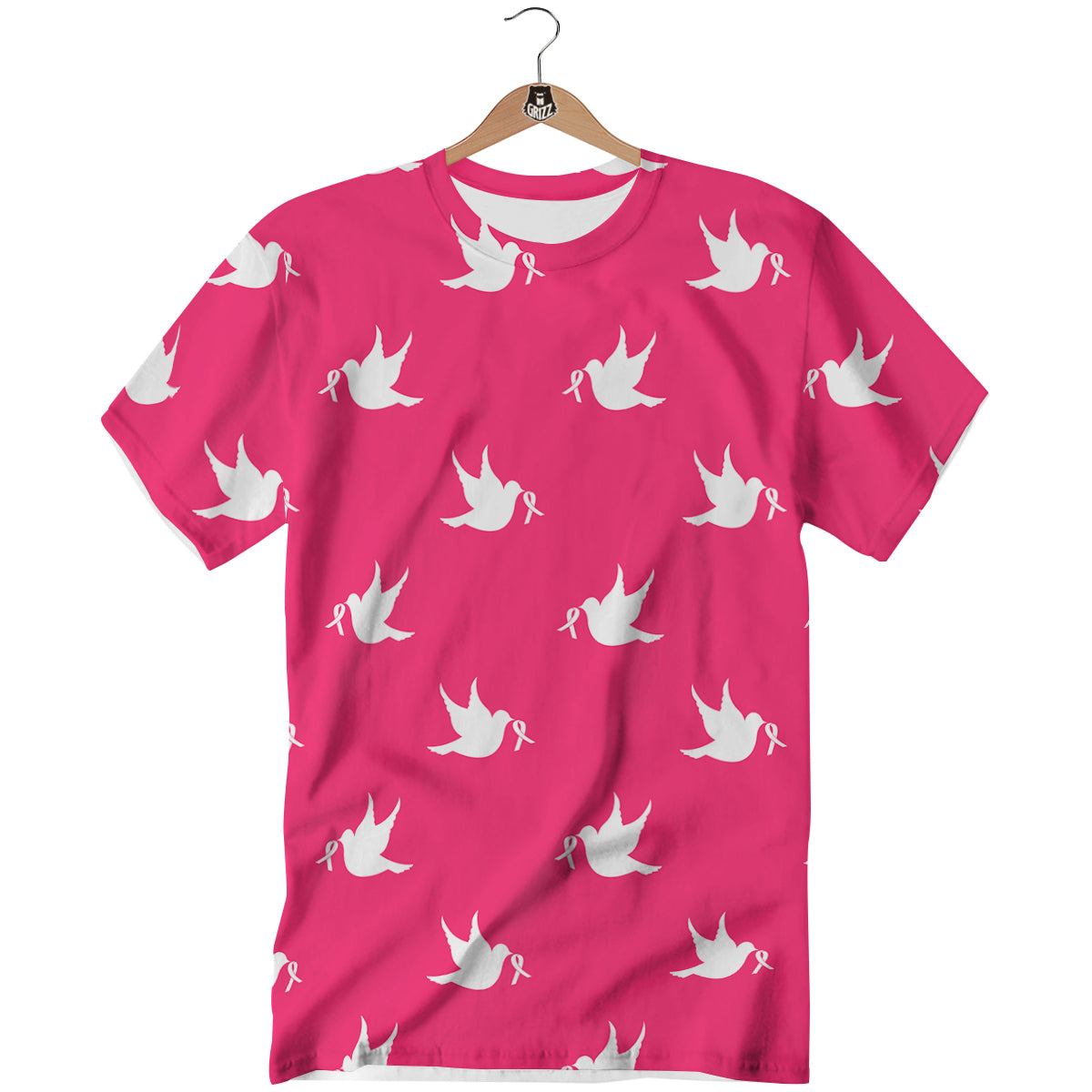 Breast Cancer White Dove Print Pattern T-Shirt-grizzshop