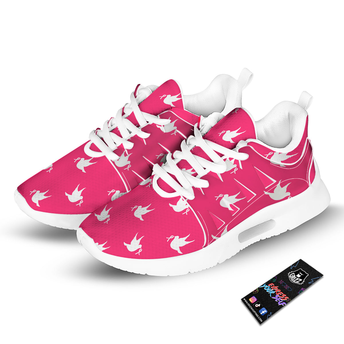 Breast Cancer White Dove Print Pattern Tennis Shoes-grizzshop