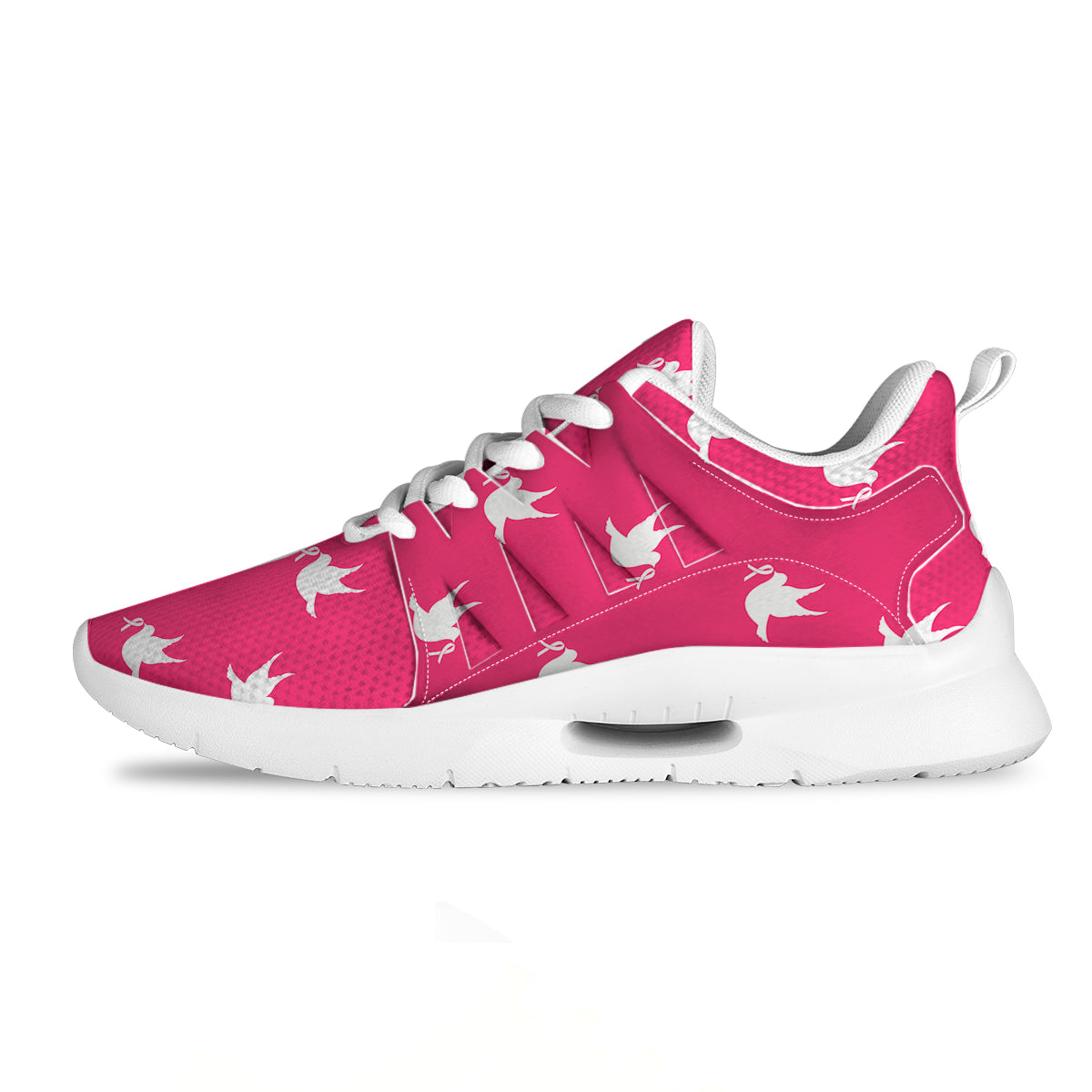 Breast Cancer White Dove Print Pattern Tennis Shoes-grizzshop