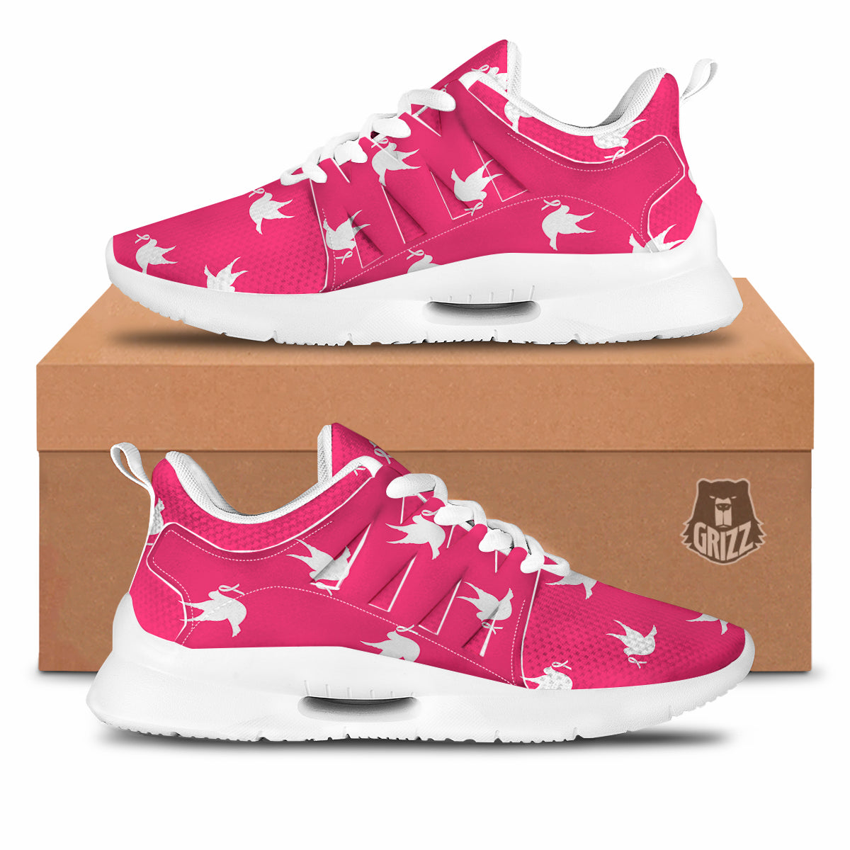 Breast Cancer White Dove Print Pattern Tennis Shoes-grizzshop
