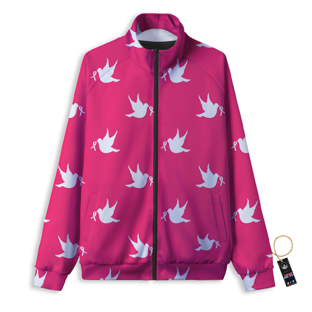 Breast Cancer White Dove Print Pattern Track Jacket-grizzshop