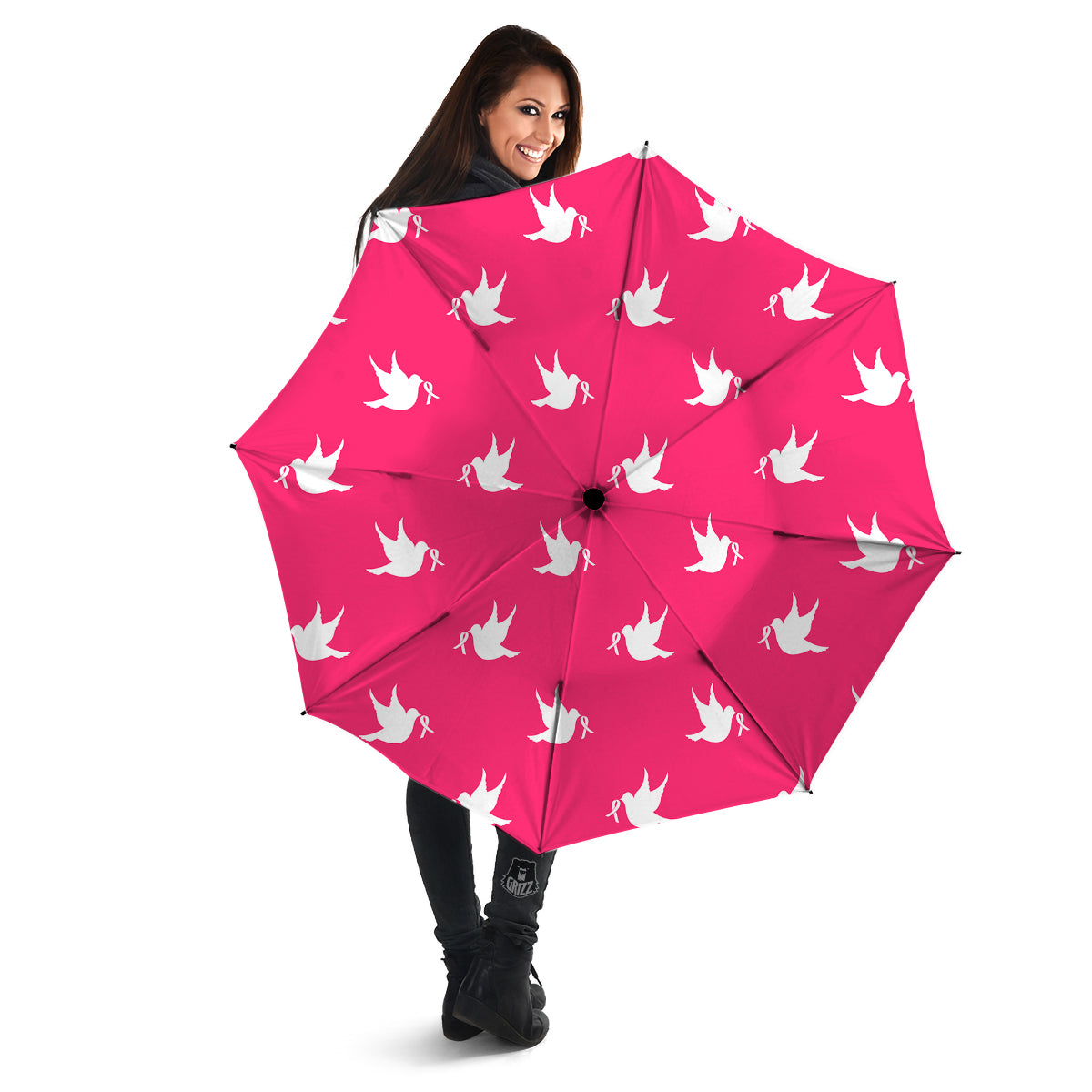 Breast Cancer White Dove Print Pattern Umbrella-grizzshop