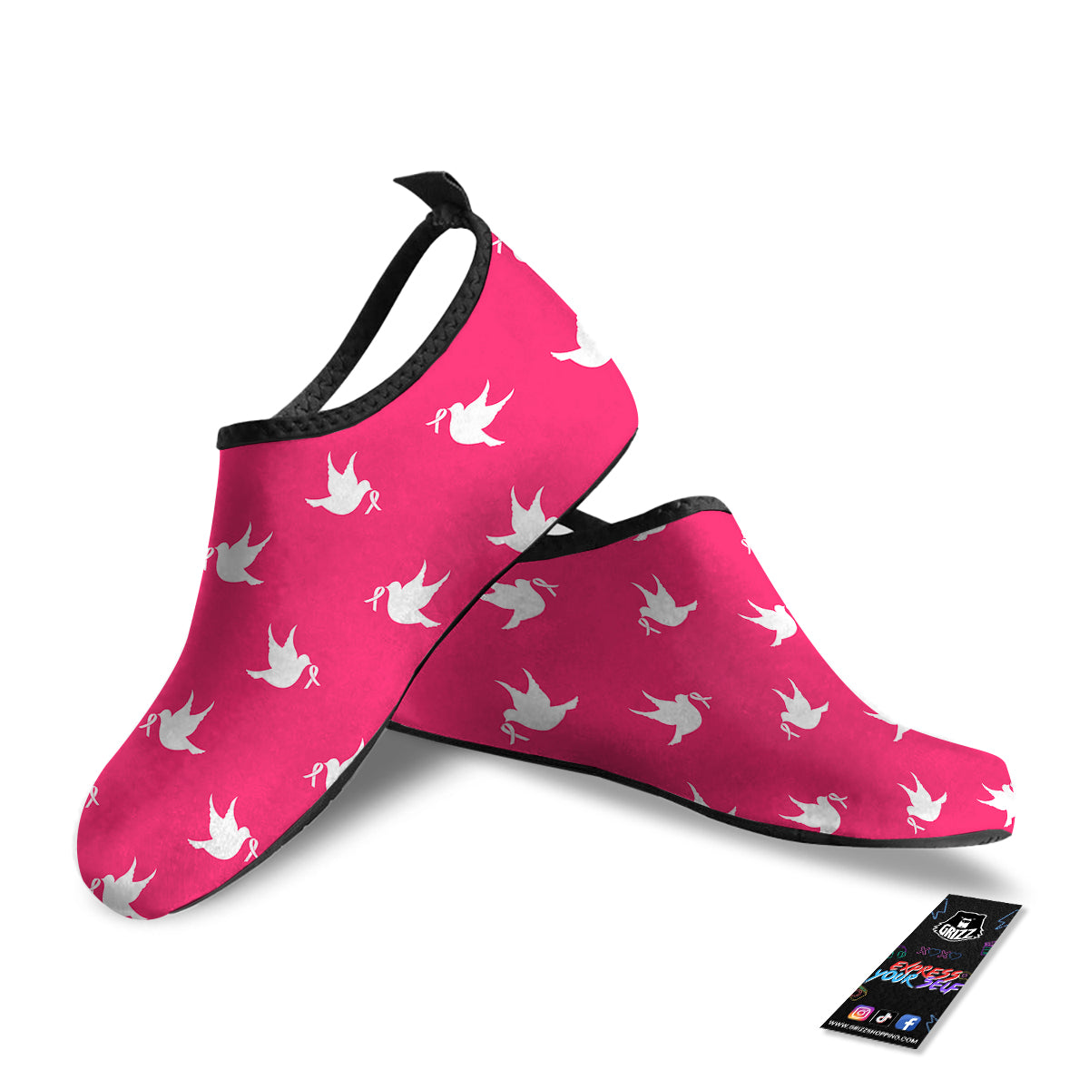 Breast Cancer White Dove Print Pattern Water Shoes-grizzshop