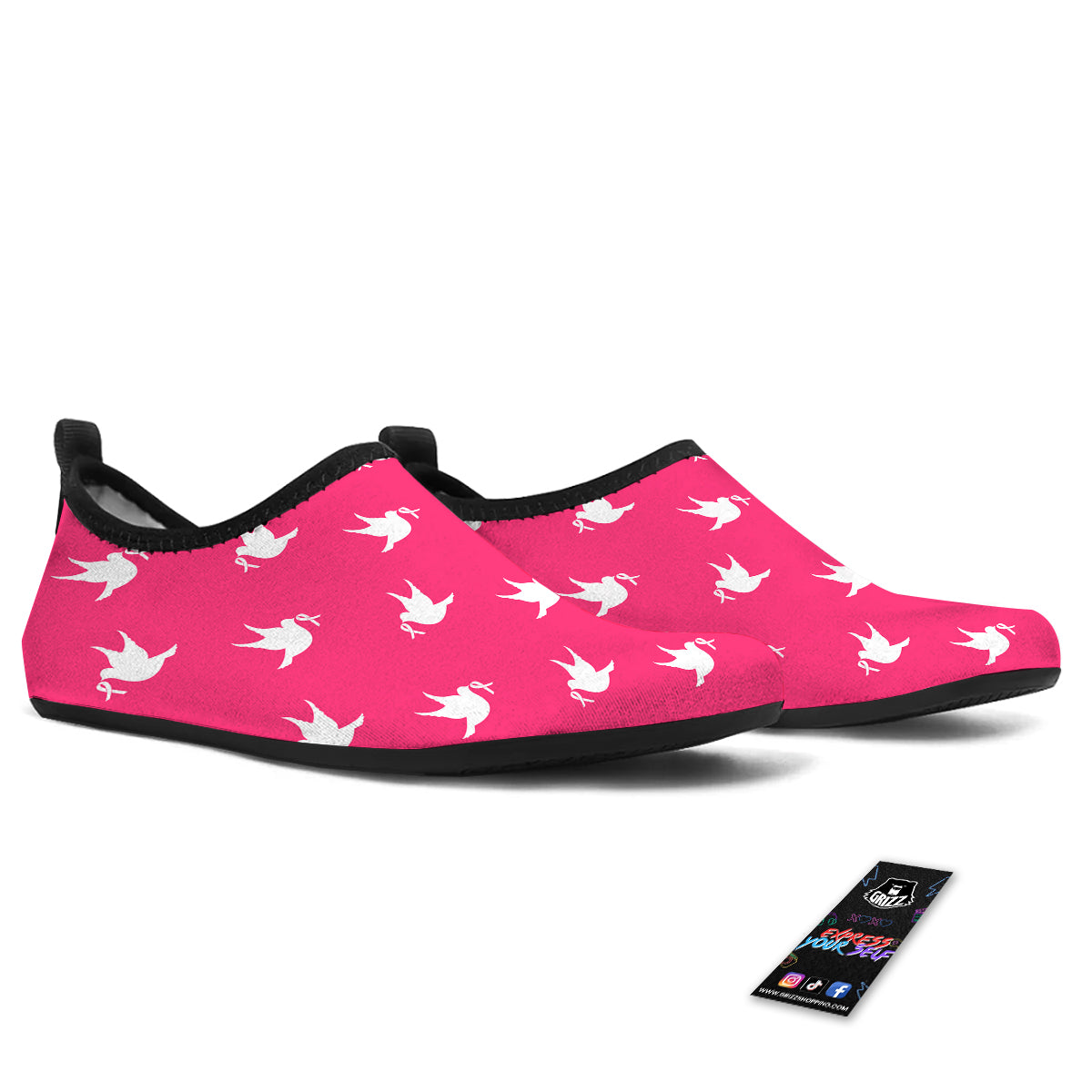 Breast Cancer White Dove Print Pattern Water Shoes-grizzshop