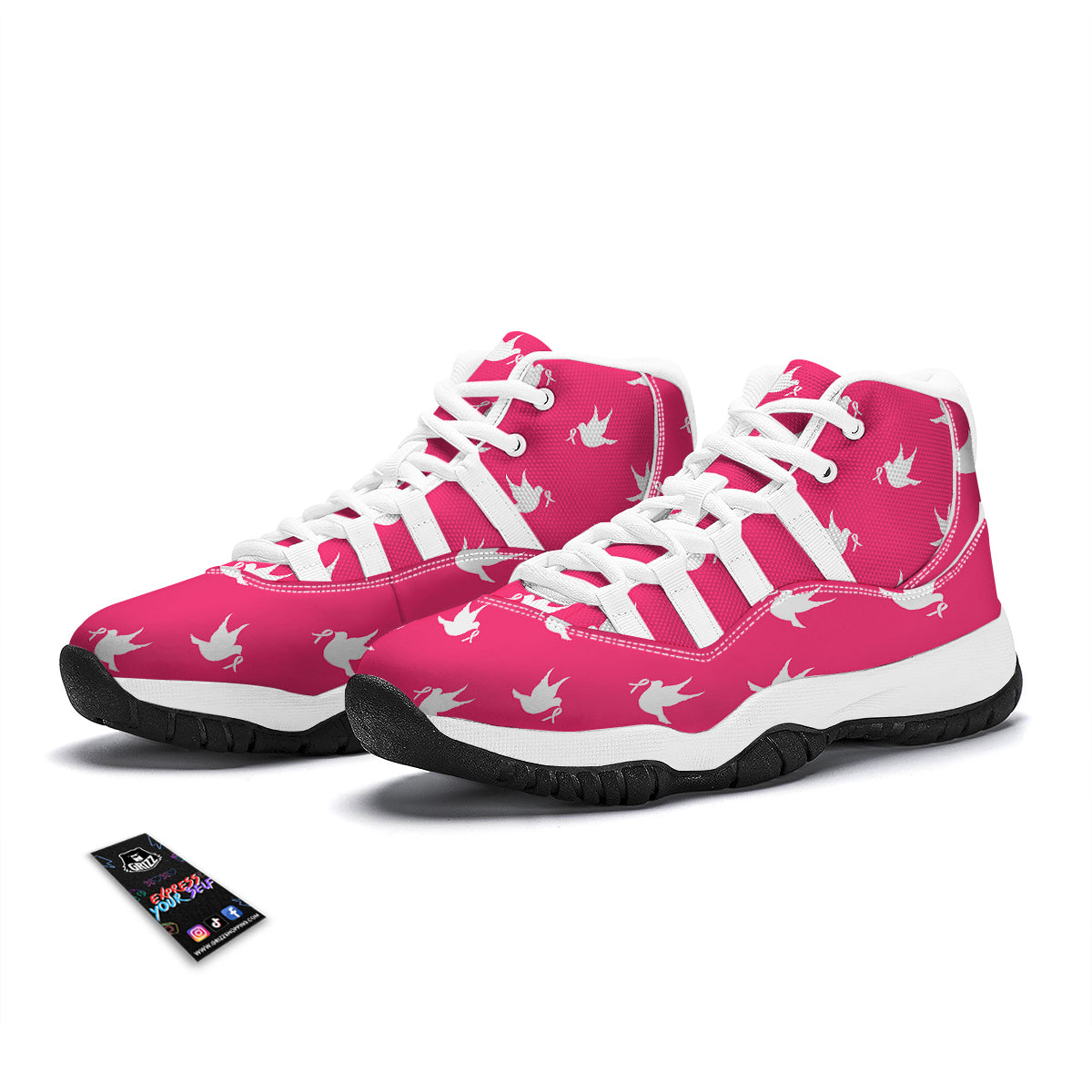 Breast Cancer White Dove Print Pattern White Bball Shoes-grizzshop