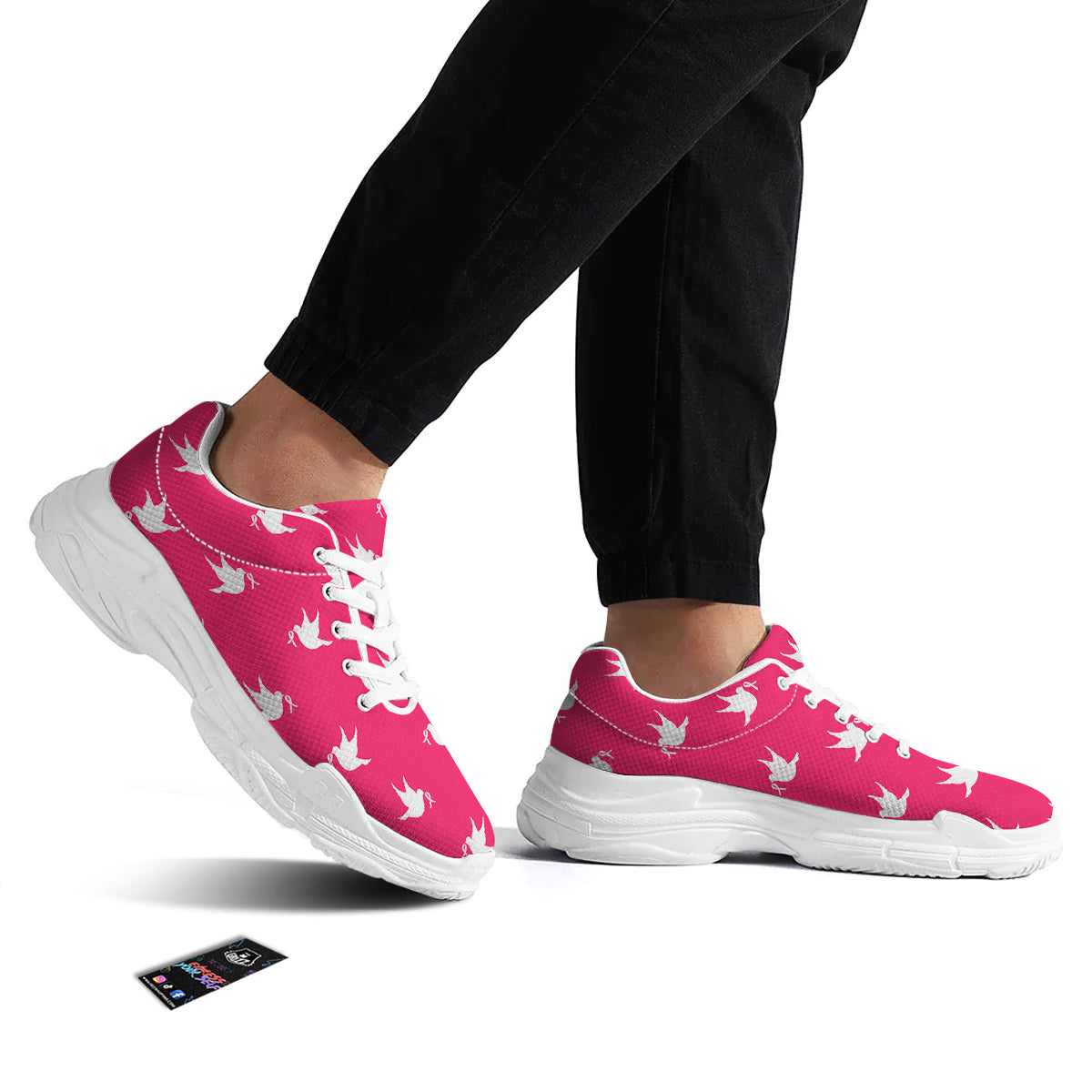 Breast Cancer White Dove Print Pattern White Chunky Shoes-grizzshop