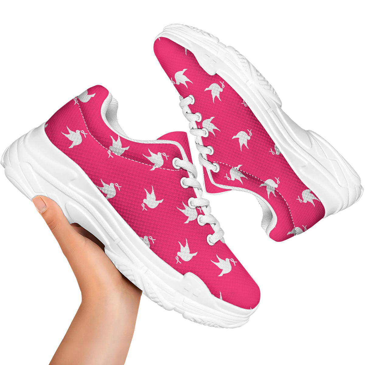 Breast Cancer White Dove Print Pattern White Chunky Shoes-grizzshop