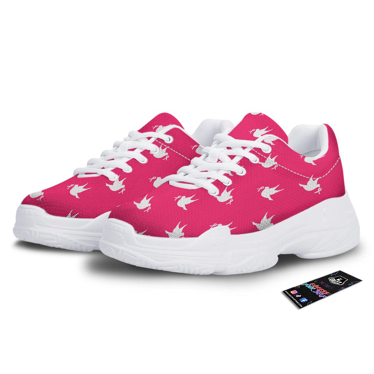 Breast Cancer White Dove Print Pattern White Chunky Shoes-grizzshop