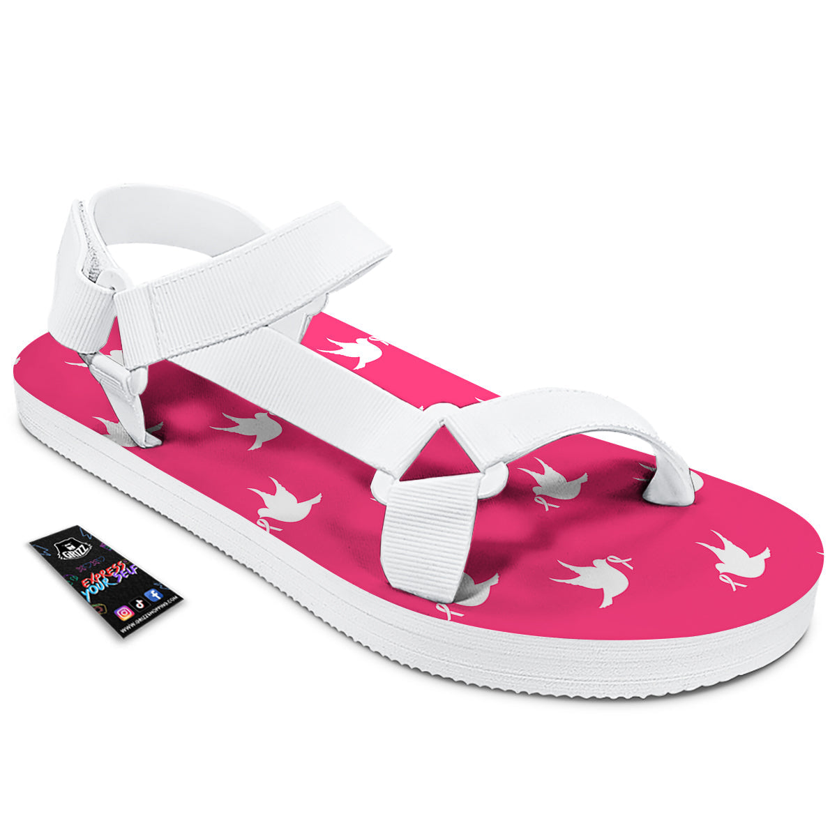 Breast Cancer White Dove Print Pattern White Open Toe Sandals-grizzshop