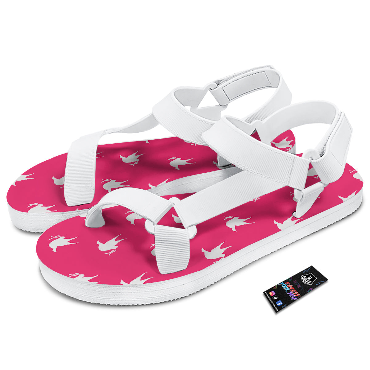 Breast Cancer White Dove Print Pattern White Open Toe Sandals-grizzshop