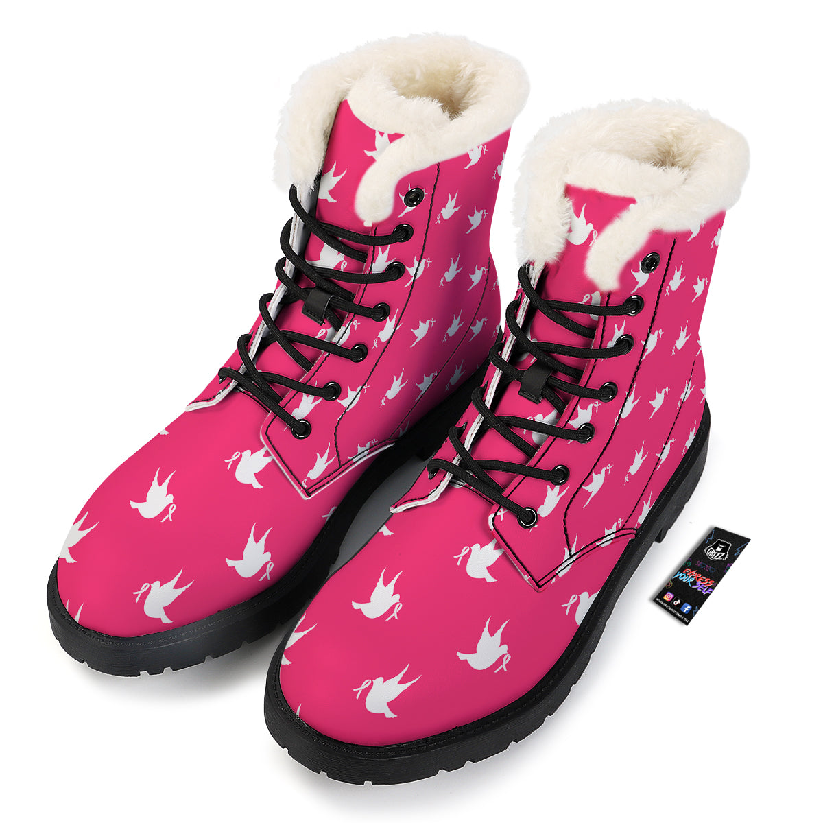 Breast Cancer White Dove Print Pattern Winter Boots-grizzshop