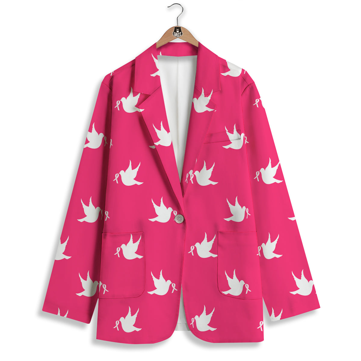 Breast Cancer White Dove Print Pattern Women's Blazer-grizzshop