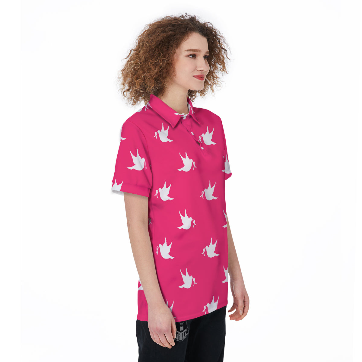 Breast Cancer White Dove Print Pattern Women's Golf Shirts-grizzshop