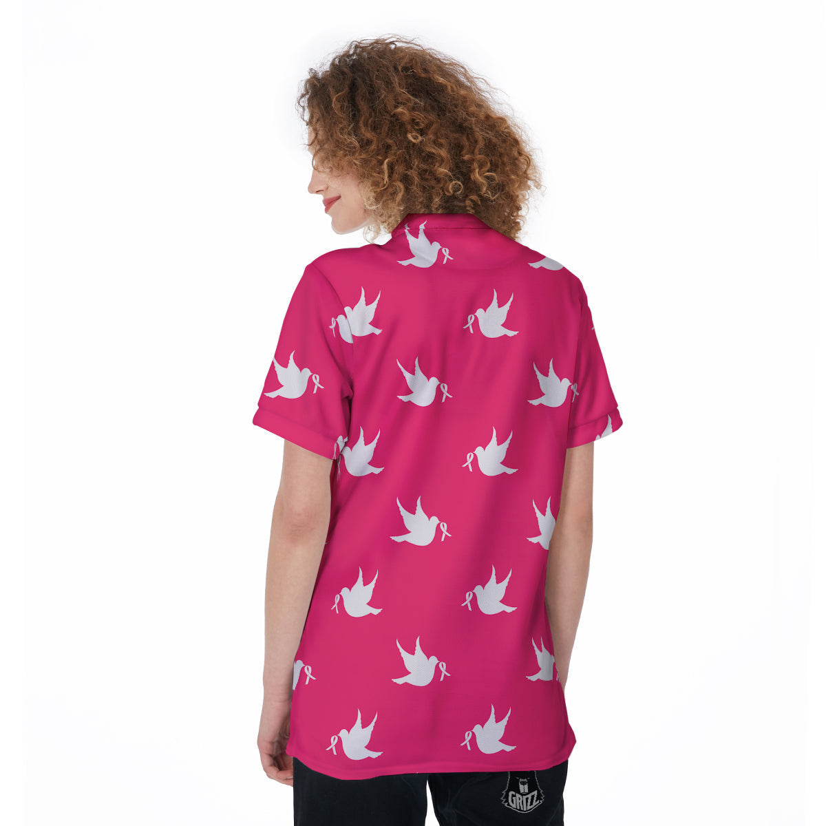 Breast Cancer White Dove Print Pattern Women's Golf Shirts-grizzshop