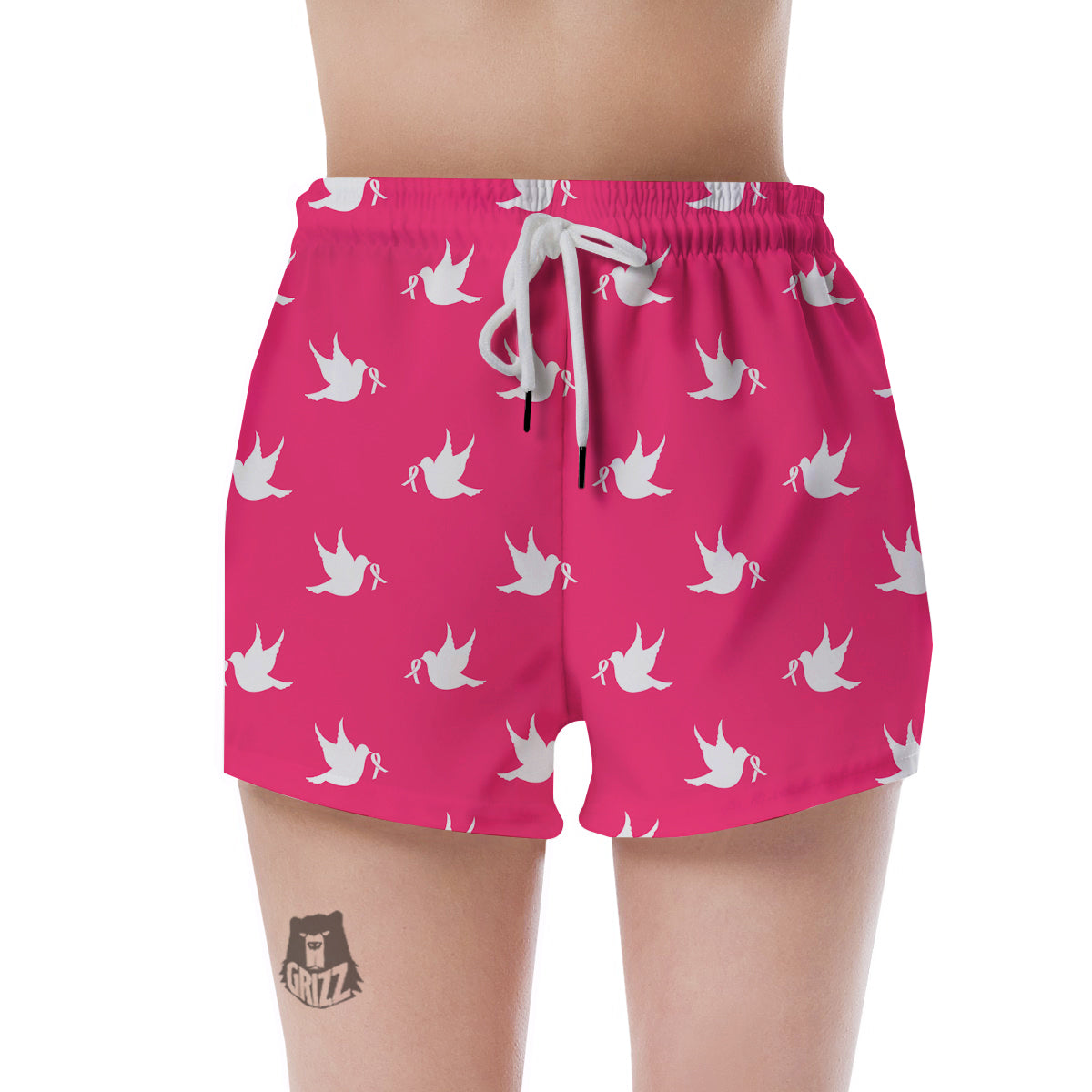 Breast Cancer White Dove Print Pattern Women's Shorts-grizzshop