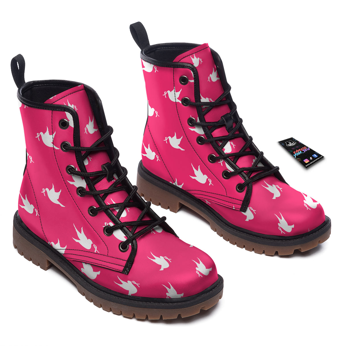 Breast Cancer White Dove Print Pattern Work Boots-grizzshop