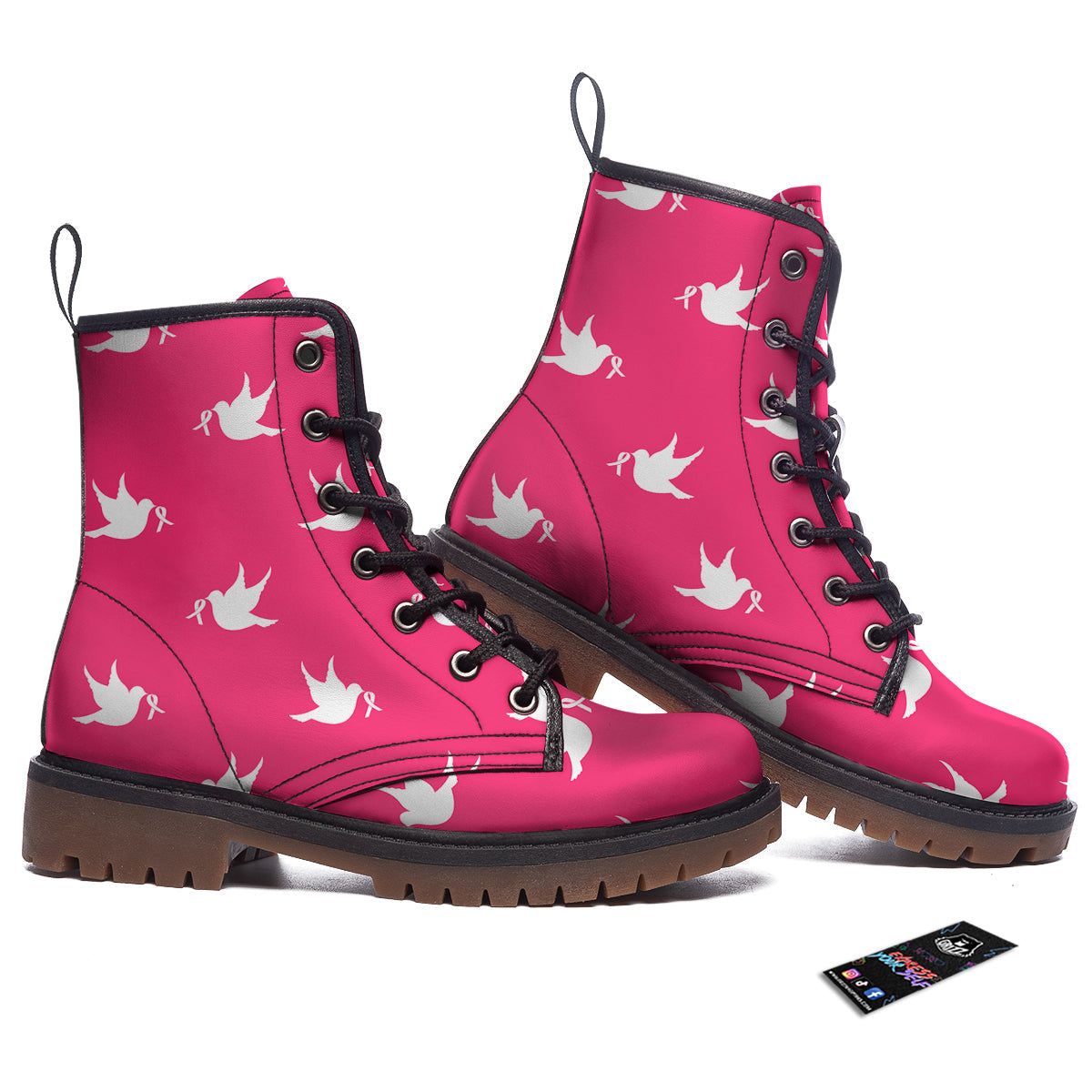 Breast Cancer White Dove Print Pattern Work Boots-grizzshop