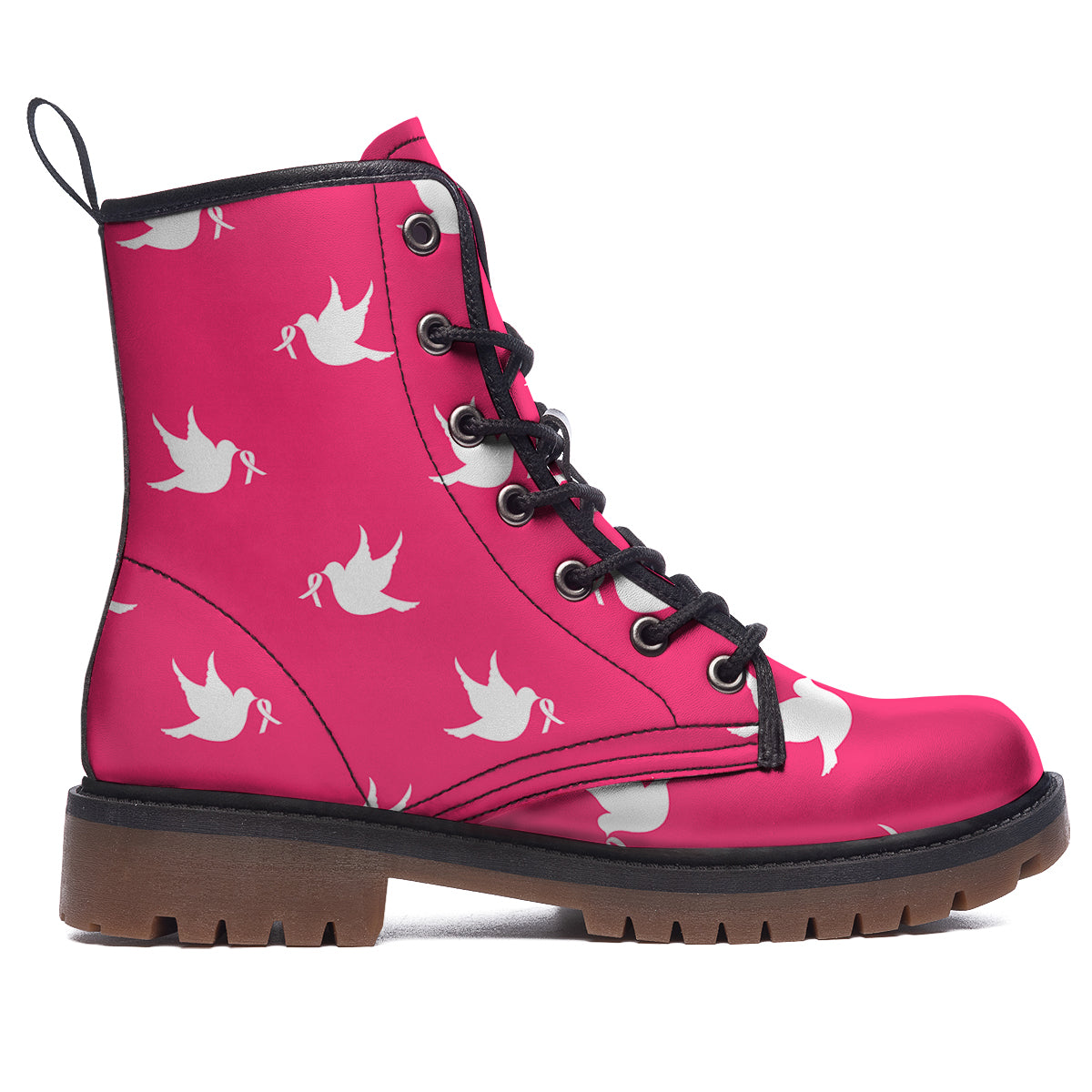 Breast Cancer White Dove Print Pattern Work Boots-grizzshop