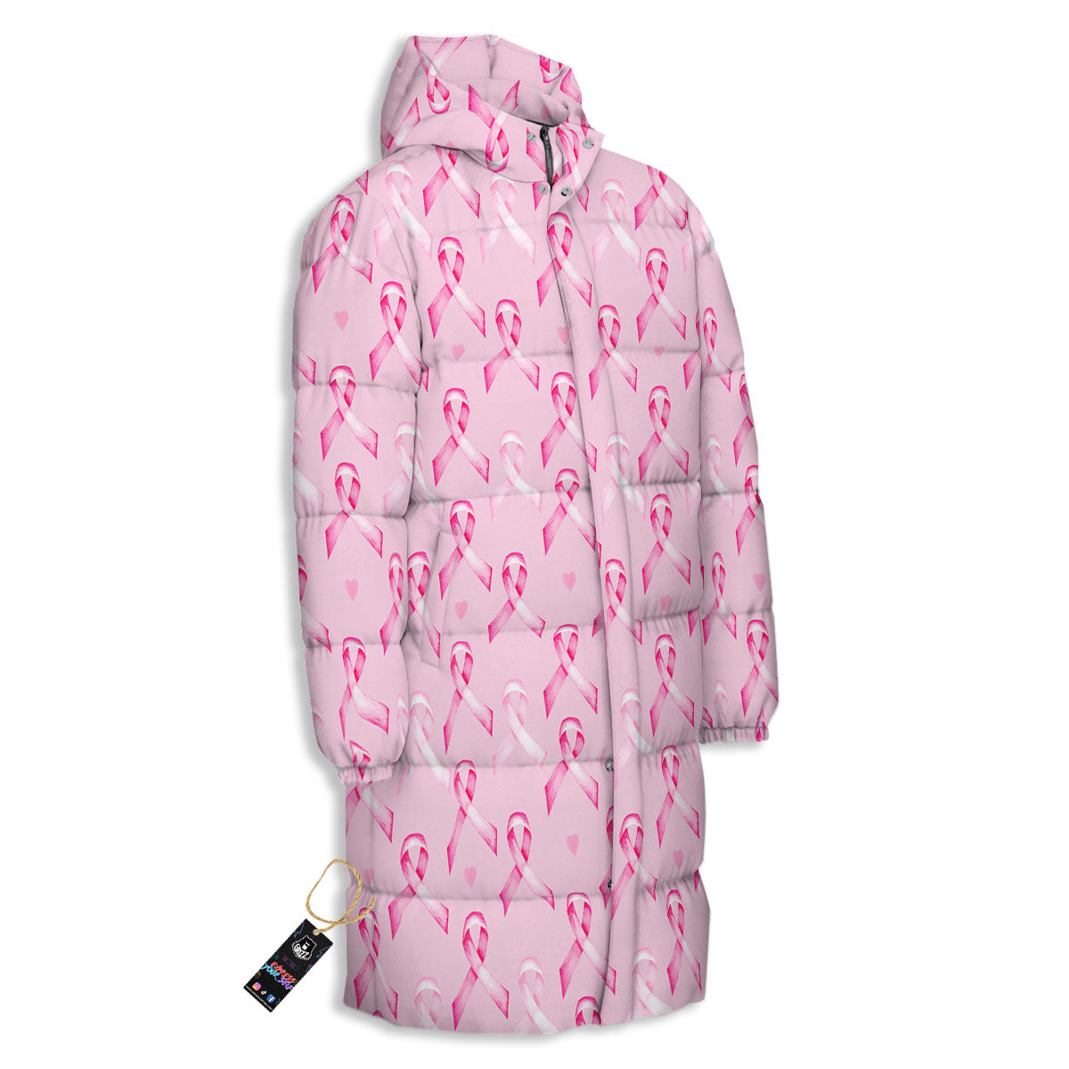 Breast Cancer Awareness Print Pattern Long Down Jacket