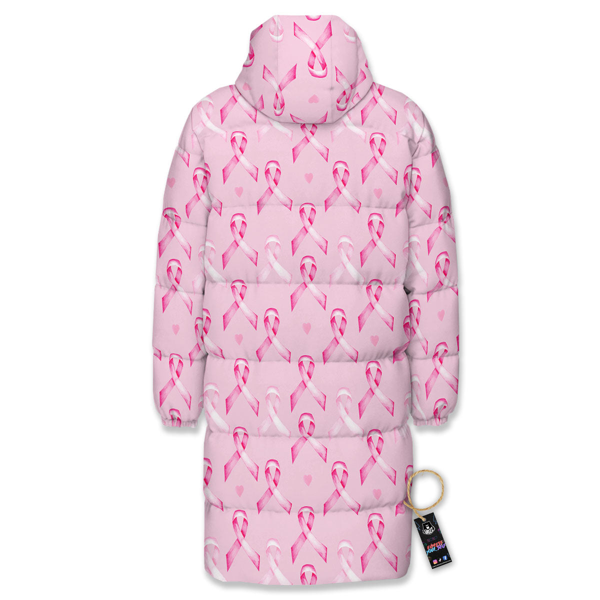 Breast Cancer Awareness Print Pattern Long Down Jacket