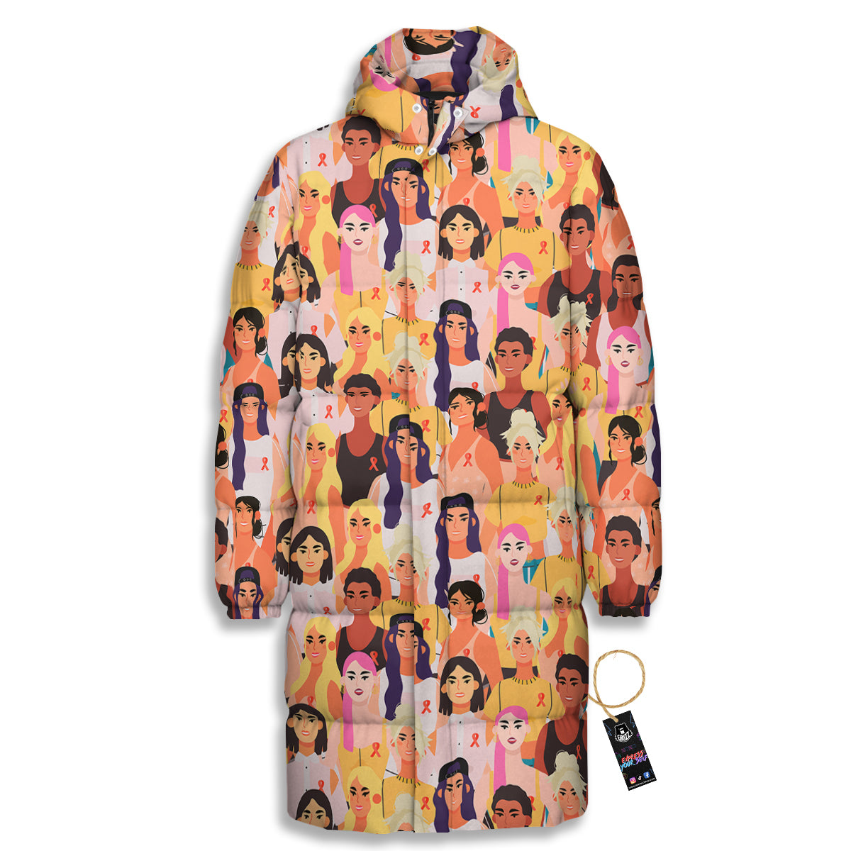 Breast Cancer Be Strong Print Pattern Long Down Jacket