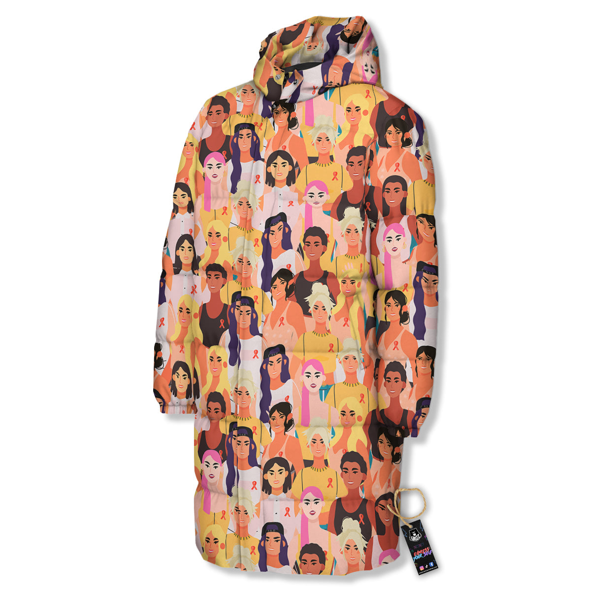 Breast Cancer Be Strong Print Pattern Long Down Jacket