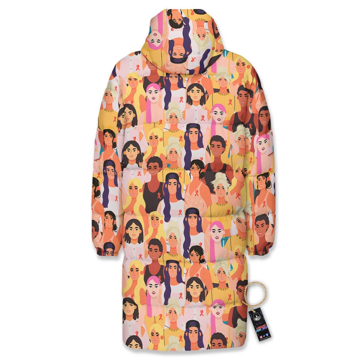 Breast Cancer Be Strong Print Pattern Long Down Jacket