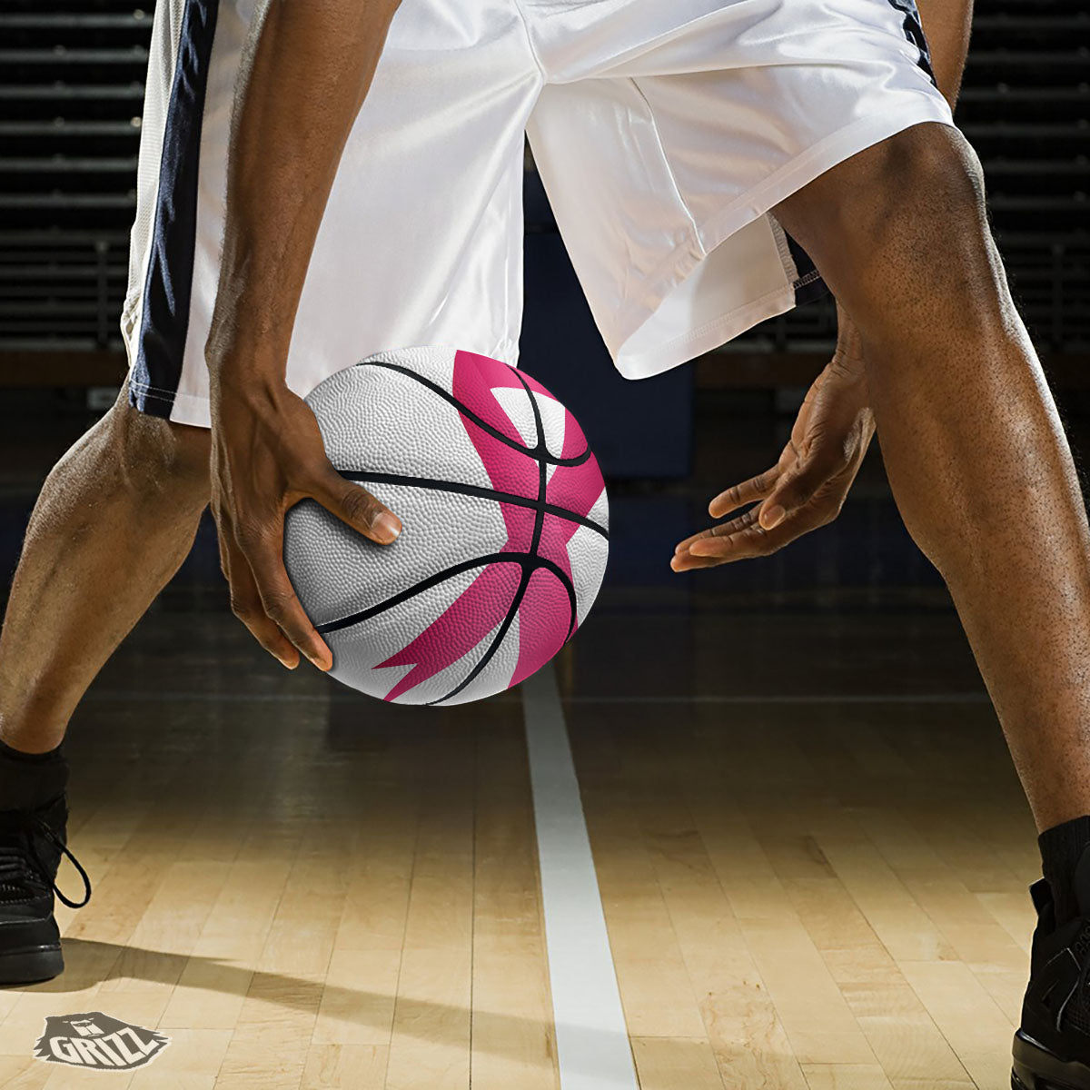 Breast Cancer White And Pink Print Basketball