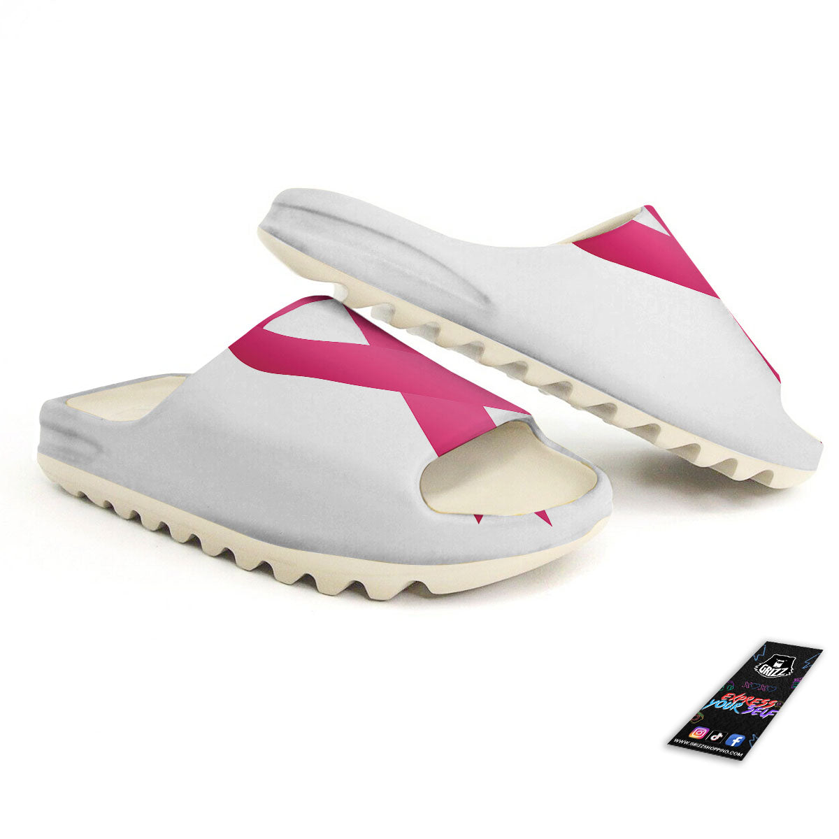 Breast Cancer White And Pink Print Sandals-grizzshop