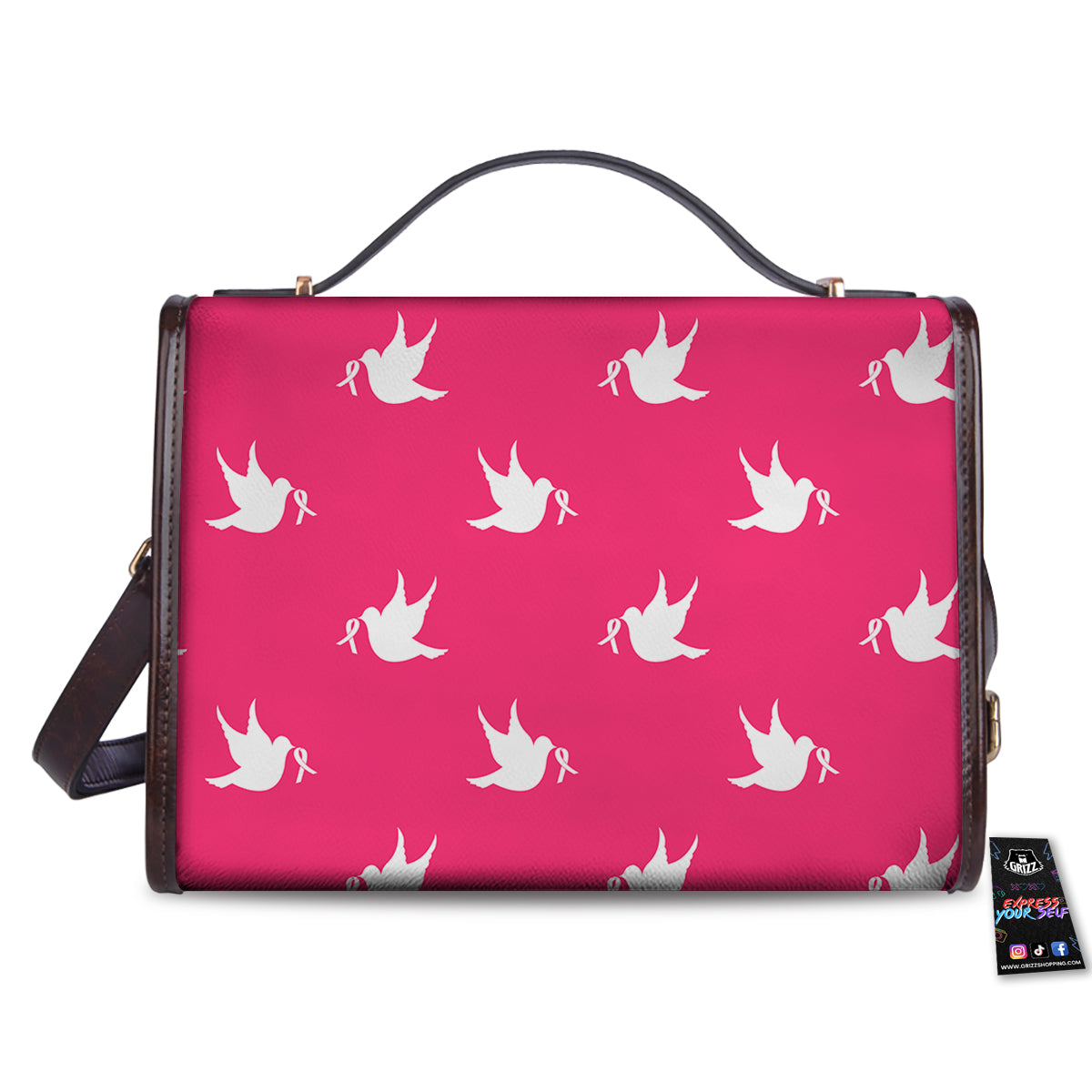Breast Cancer White Dove Print Pattern Women's Satchel Bag