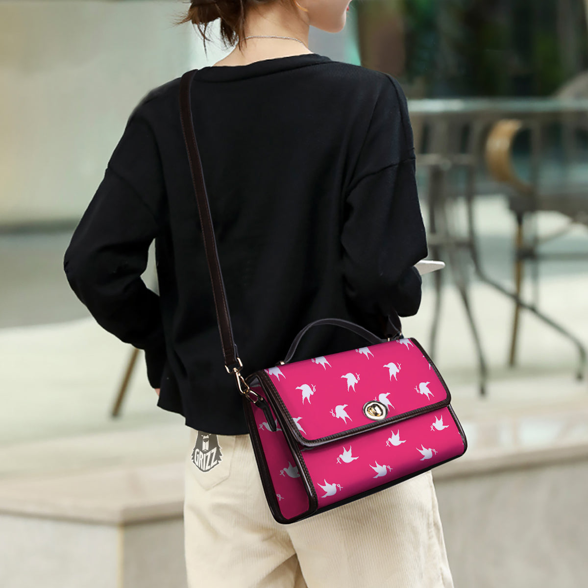 Breast Cancer White Dove Print Pattern Women's Satchel Bag