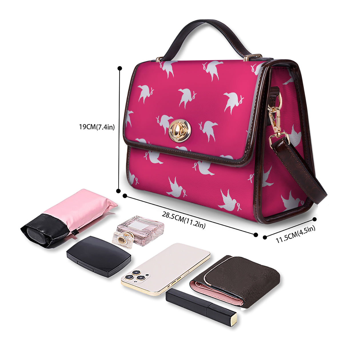 Breast Cancer White Dove Print Pattern Women's Satchel Bag