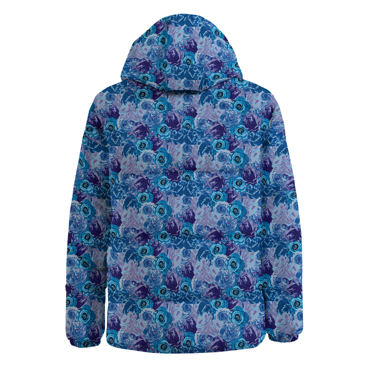 Bright Blue Rose Print Down Jacket-grizzshop