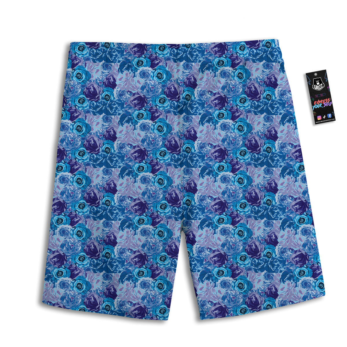 Bright Blue Rose Print Men's Athletic Shorts