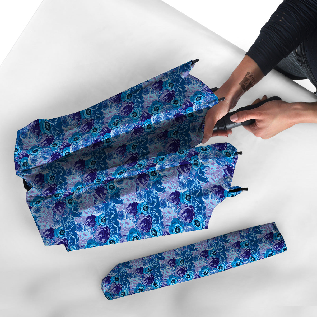 Bright Blue Rose Print Umbrella-grizzshop