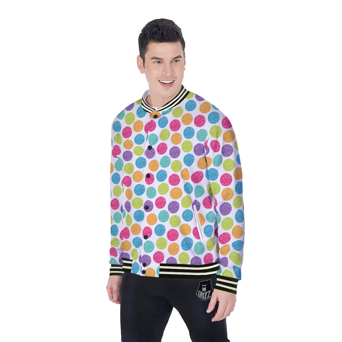 Bright Polka Dot Colorful Print Pattern Baseball Jacket-grizzshop