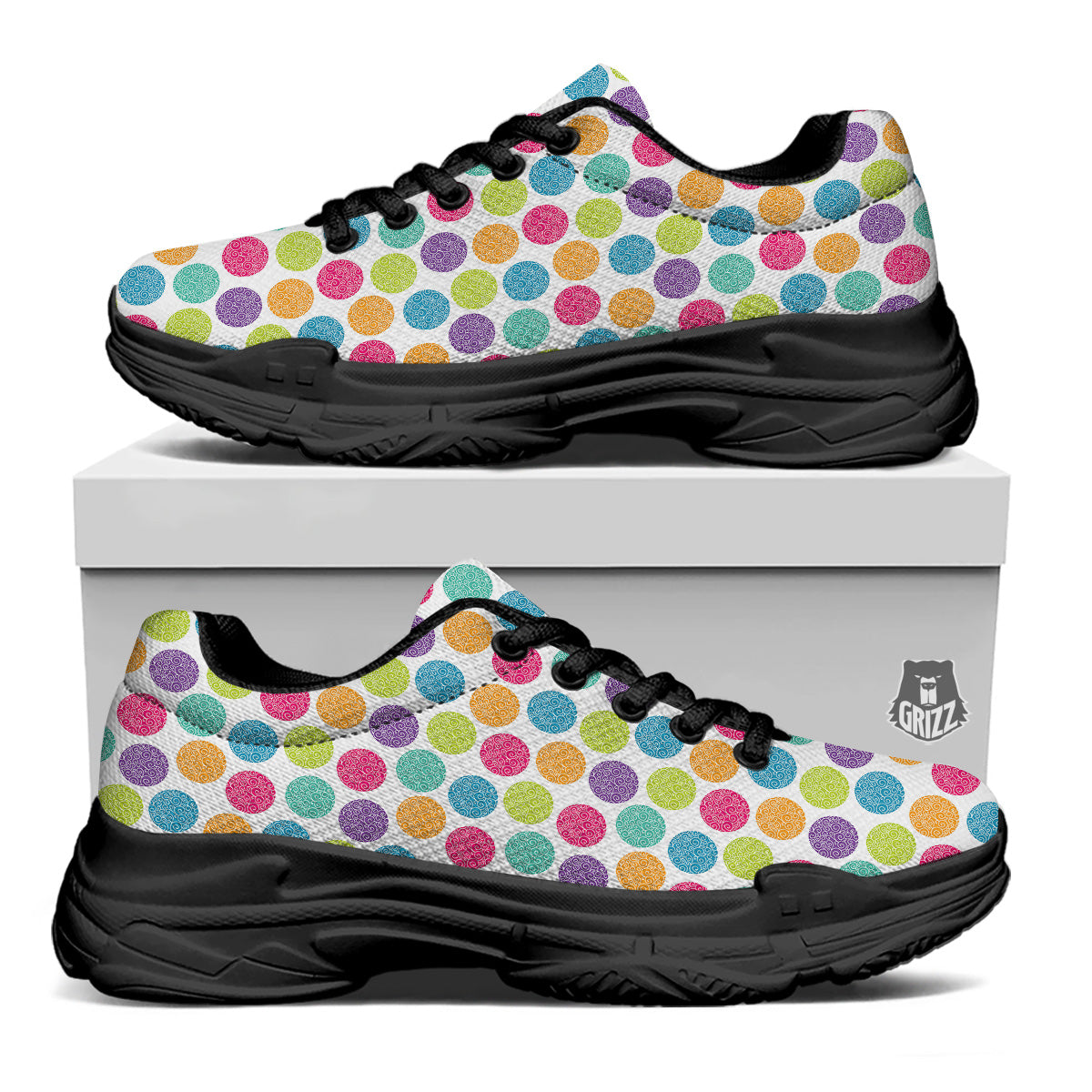 Bright Polka Dot Colorful Print Pattern Black Chunky Shoes-grizzshop