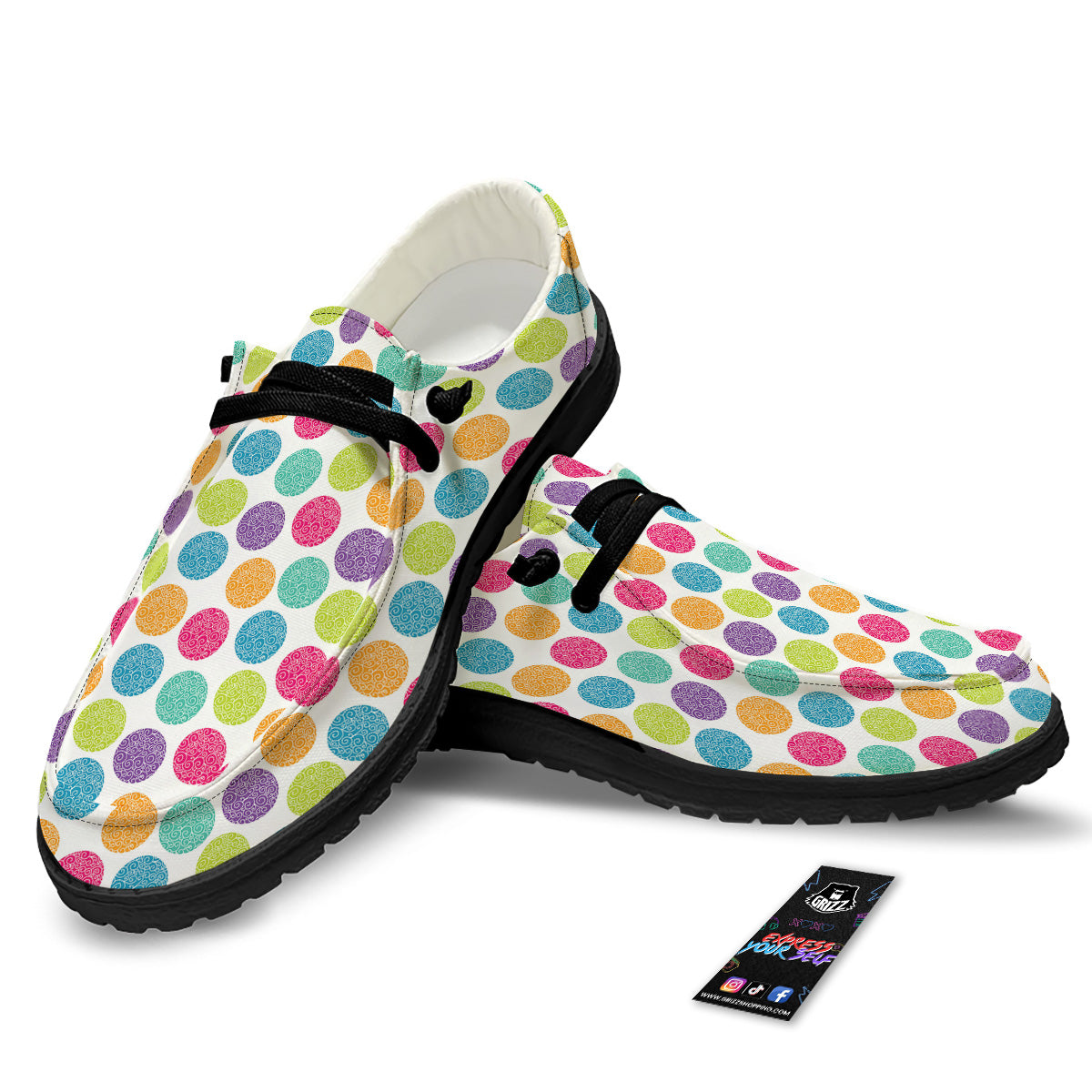 Bright Polka Dot Colorful Print Pattern Black Loafers-grizzshop