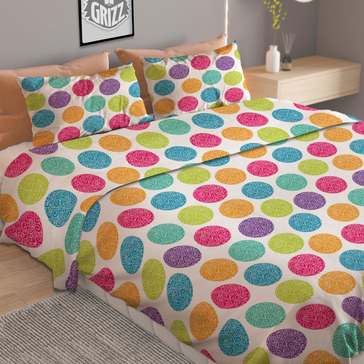 Bright Polka Dot Colorful Print Pattern Duvet Cover Bedding Set