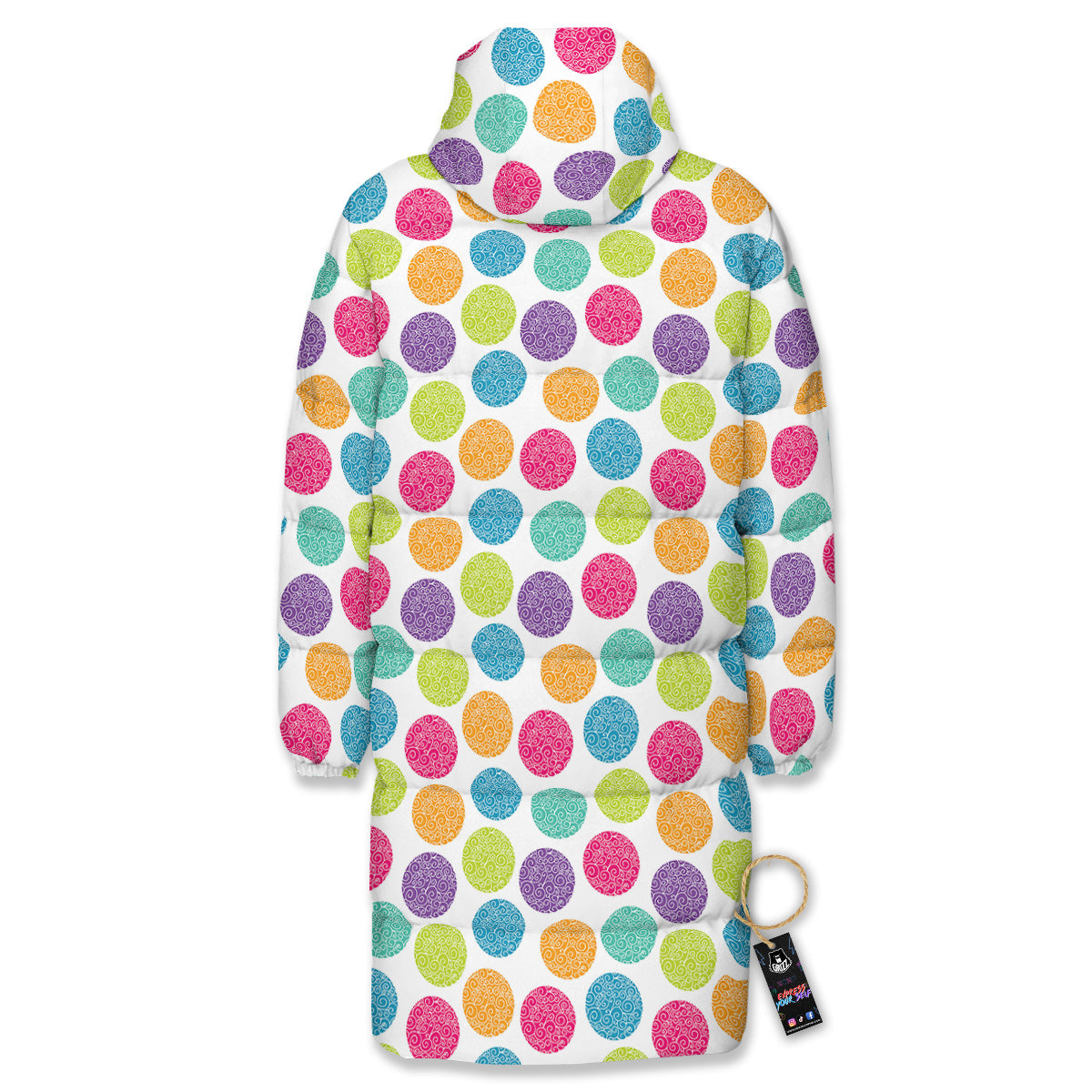 Bright Polka Dot Colorful Print Pattern Long Down Jacket-grizzshop